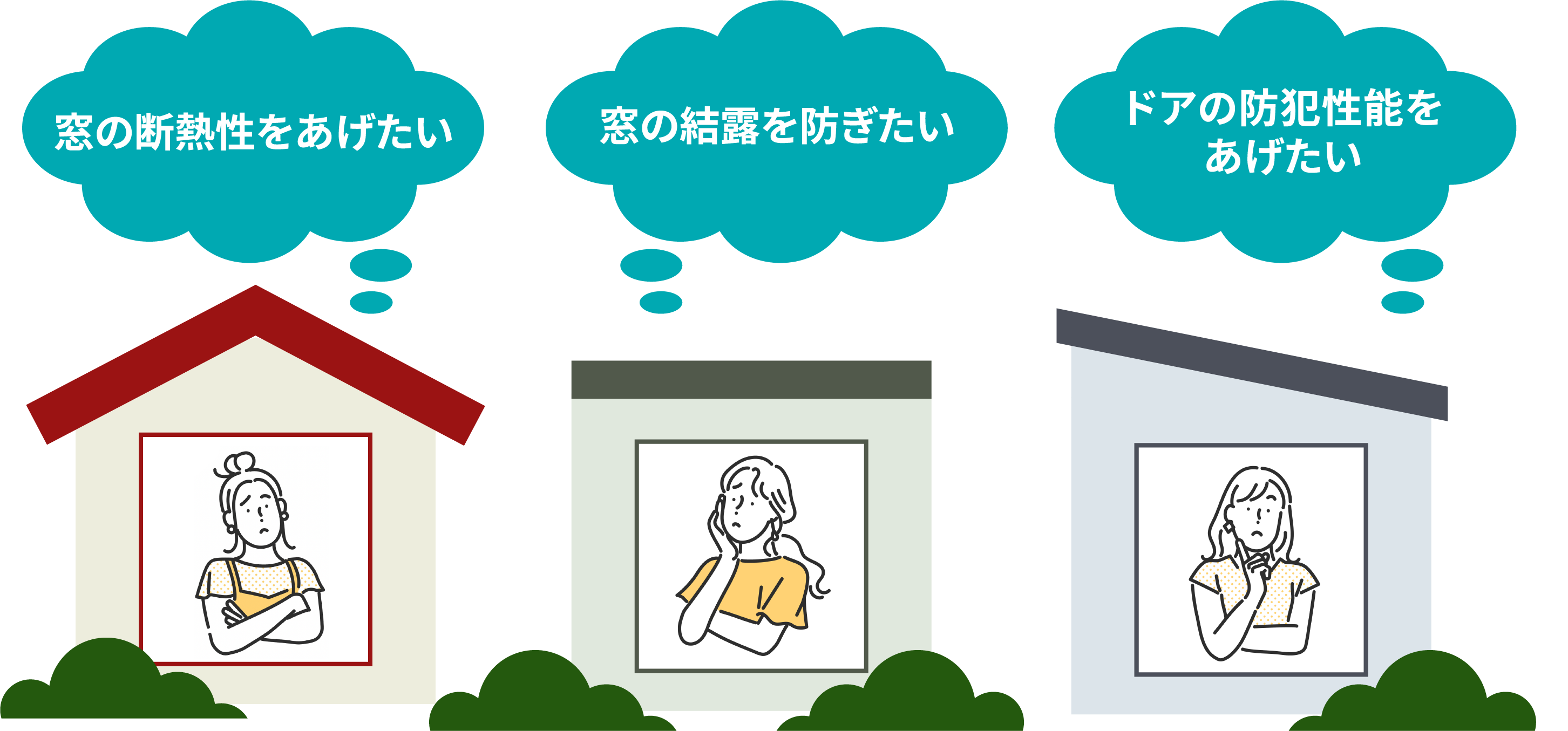 ・家の遮熱性を上げたい・窓にカビが生えてしまった・玄関ドアの防犯性能を上げたい